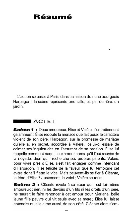 Prévisualisation du document Résumé de L'Avare de Molière (acte par acte)