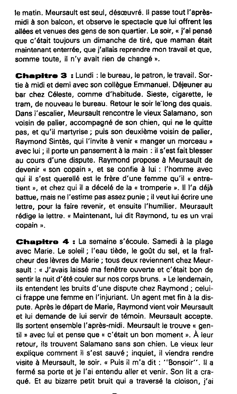 Prévisualisation du document Résumé de L'Etranger de Camus - PREMIÈRE PARTIE