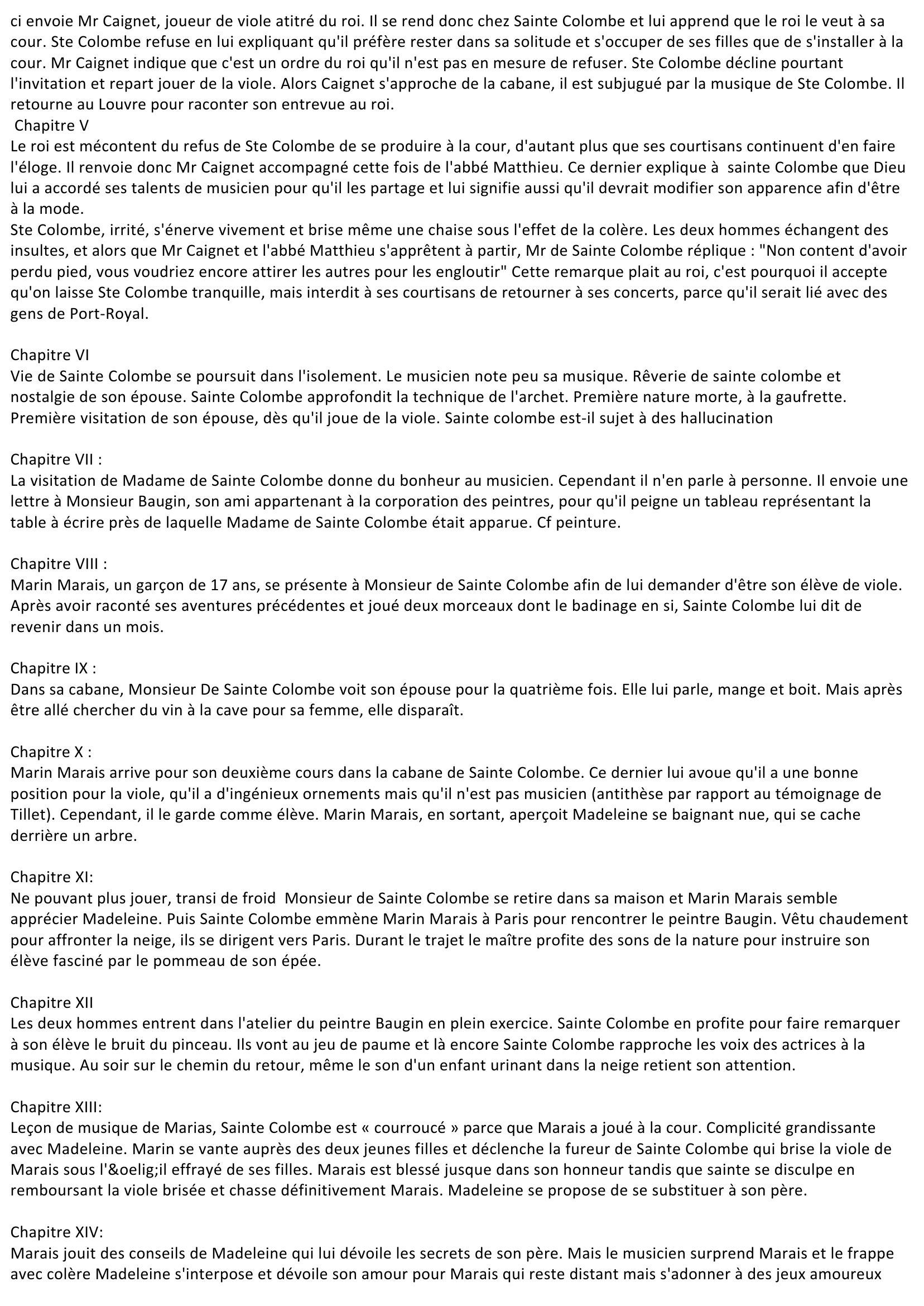 Prévisualisation du document Résumé des chapitres VII à X de Tous les matins du monde