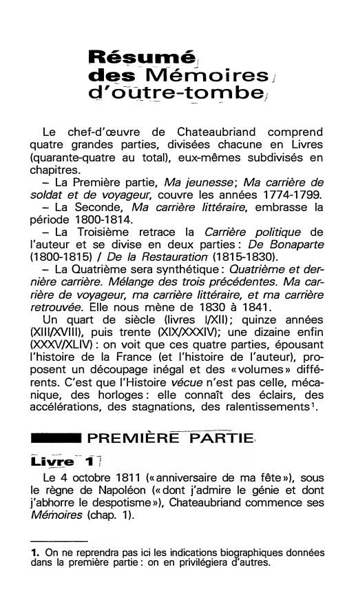 Prévisualisation du document Résumé des Mémoires d'Outre-tombe de Chateaubriand