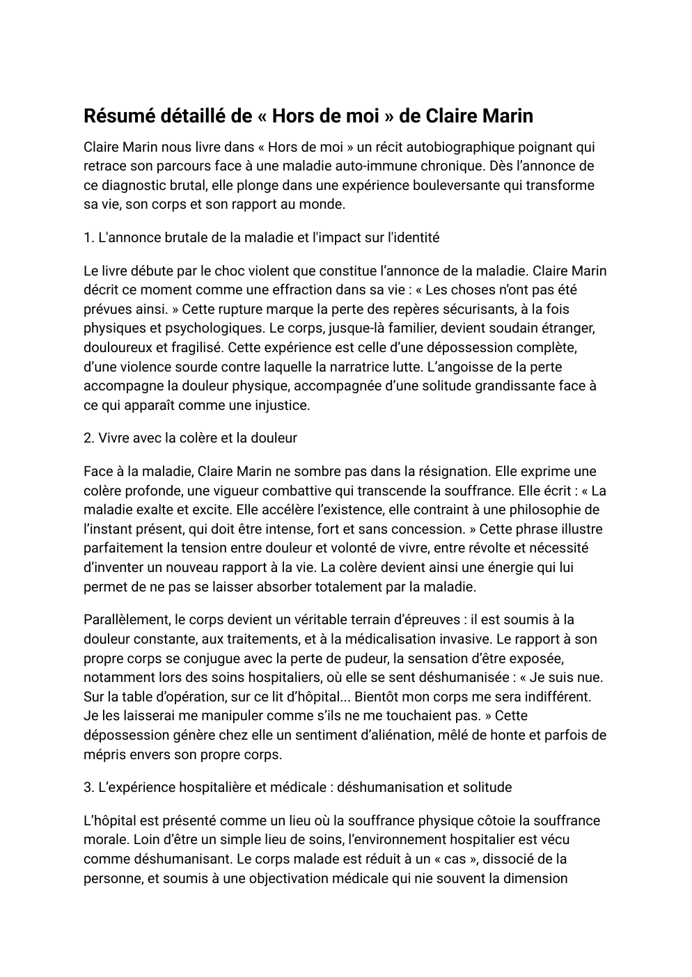 Prévisualisation du document Résumé détaillé de « Hors de moi » de Claire Marin
