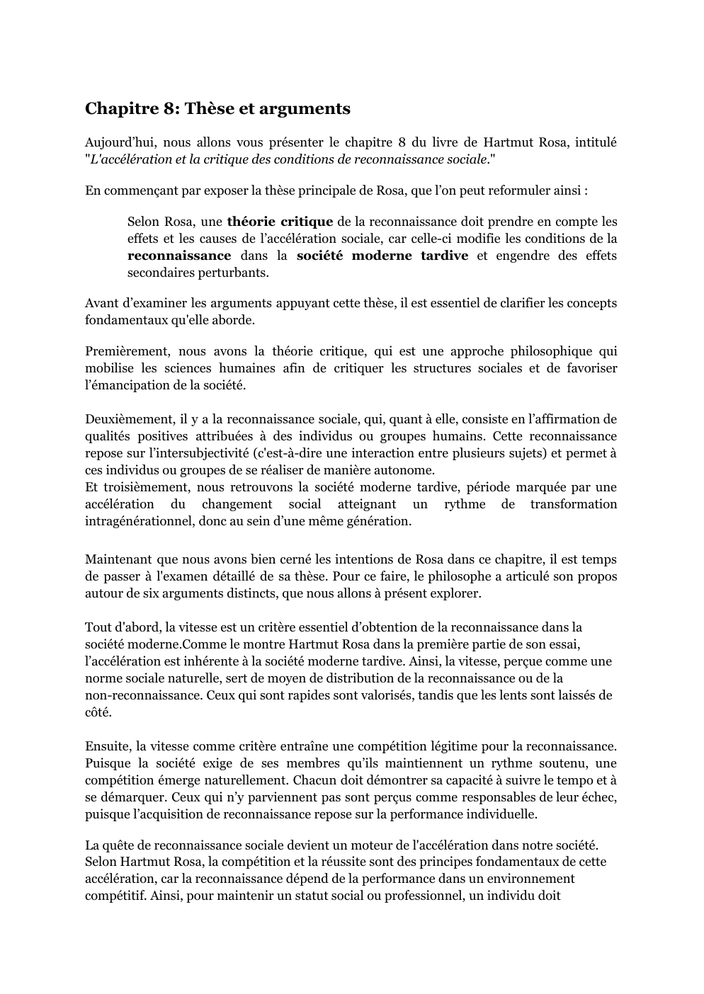 Prévisualisation du document Résumé du chapitre 8 de l'essay d'Harmut Rosa "Aliénation et accélération"