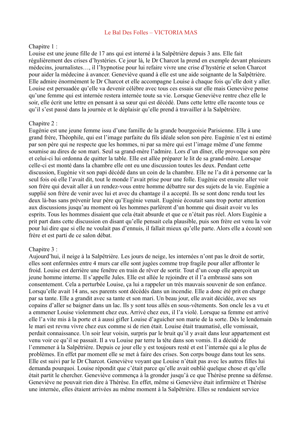Prévisualisation du document Résumé du livre "Le Bal des Folles" de Victoria Mas
