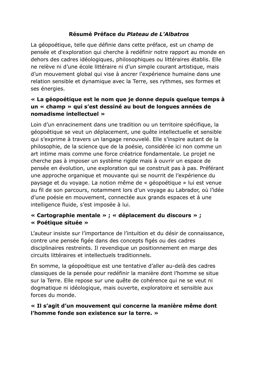 Prévisualisation du document Résumé du plateau de L'Albatros de Kenneth White