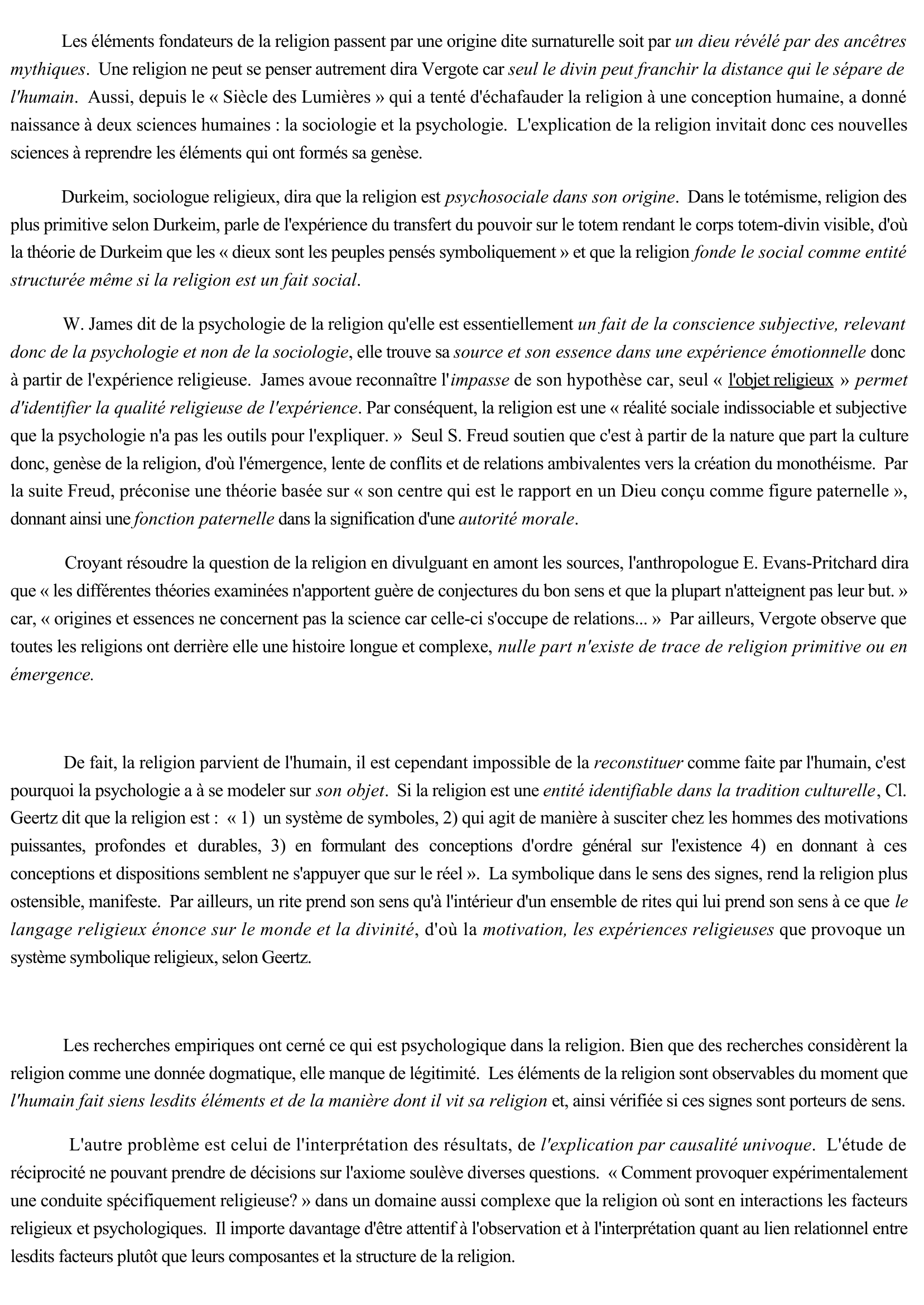 Prévisualisation du document RÉSUMÉ ET ANALYSE DE TEXTE
André Godin :Psychologie des expériences religieuses