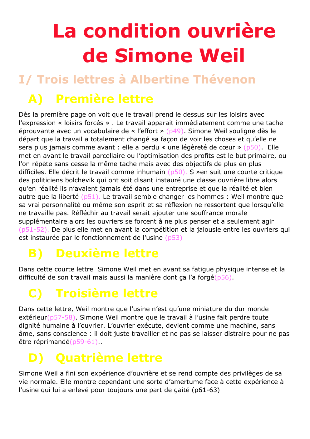 Prévisualisation du document Résumé La condition ouvrière de Simone Weil
