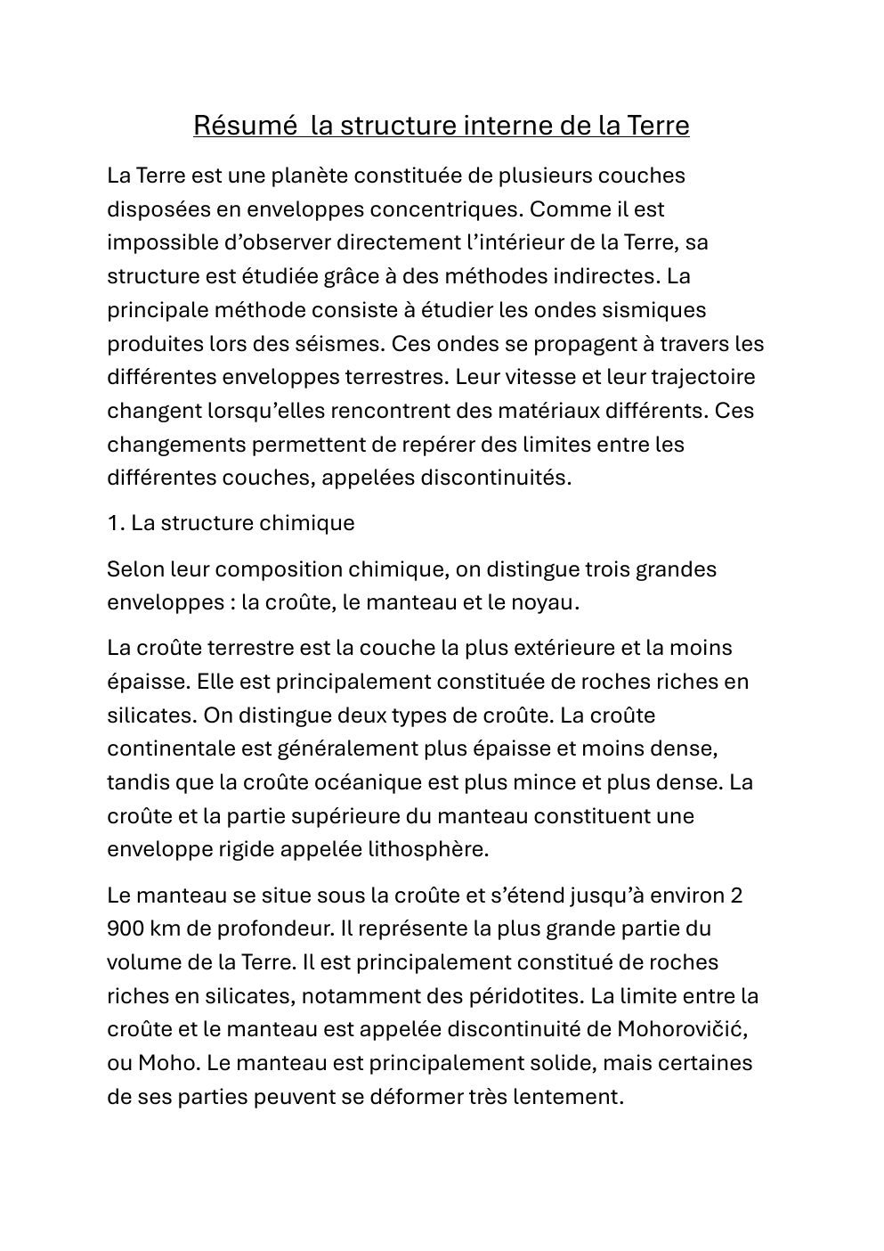 Prévisualisation du document Résumé la stucture interne de la Terre