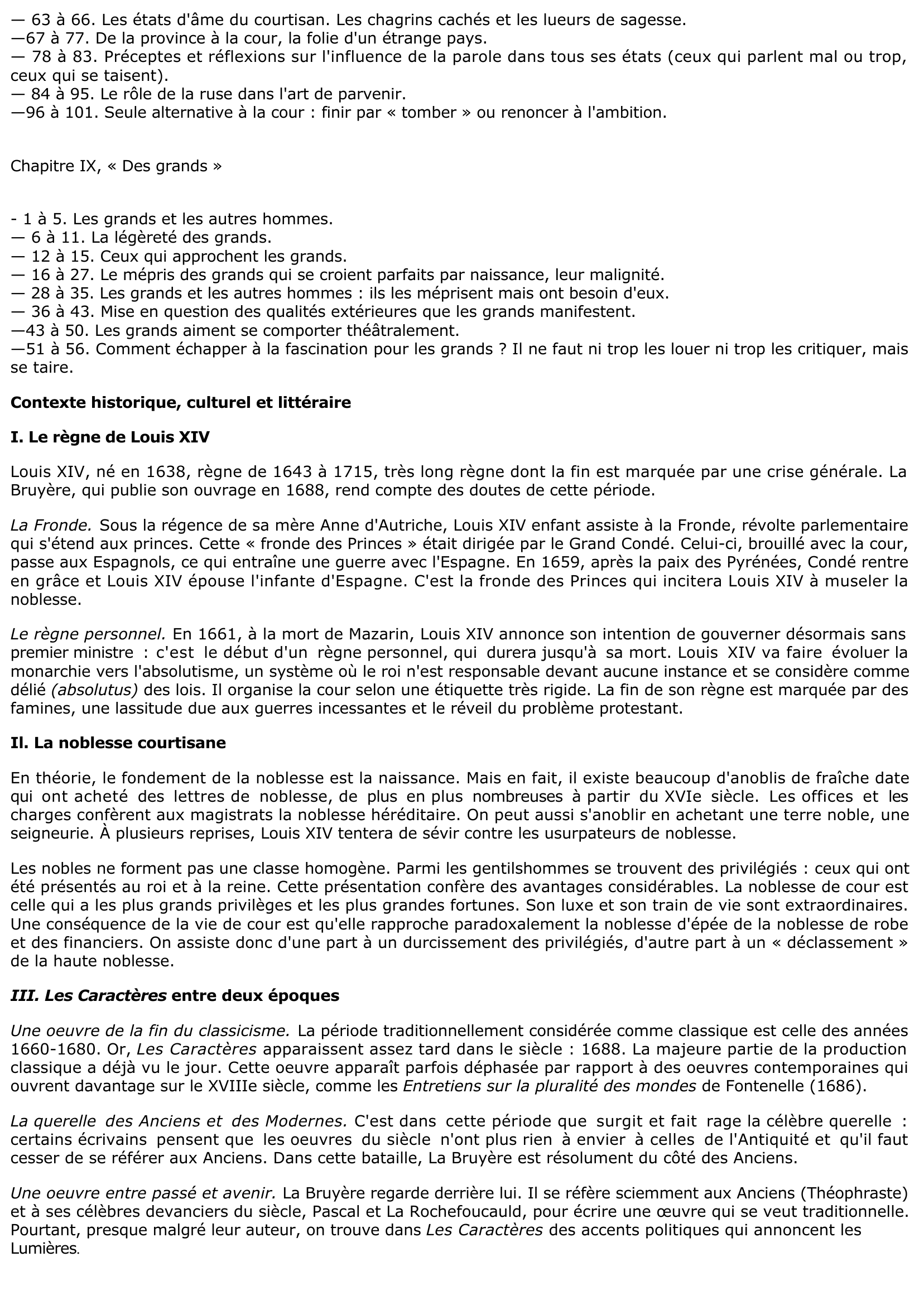 Prévisualisation du document Résumé : "LES CARACTERES" (De la Cour - Des Grands) de LA BRUYERE