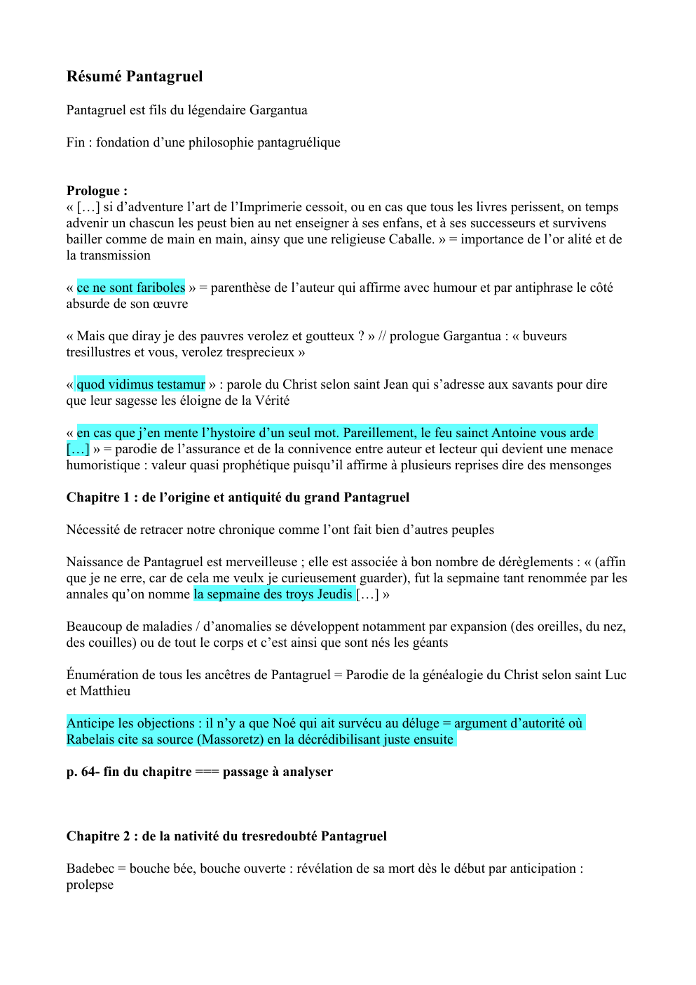 Prévisualisation du document Résumé Pantagruel de Rabelais