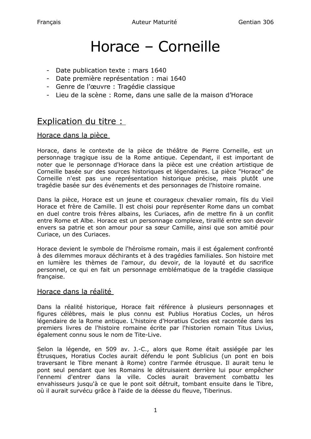Prévisualisation du document Résumé pièce de théâtre Horace de Pierre Corneille