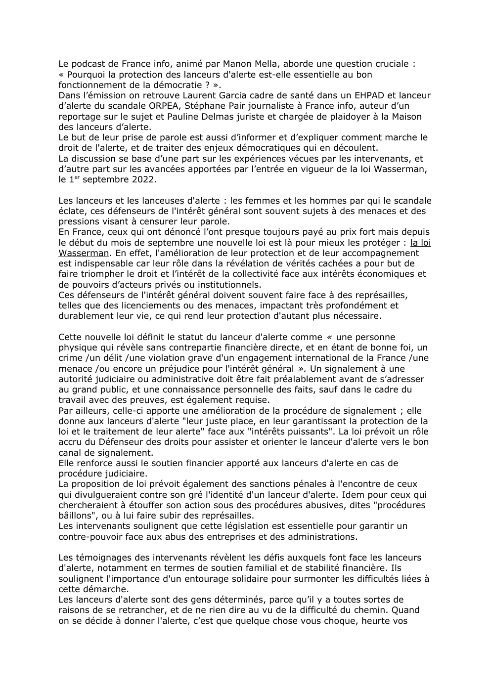 Prévisualisation du document Résumé podcast lanceurs d'alerte de France info