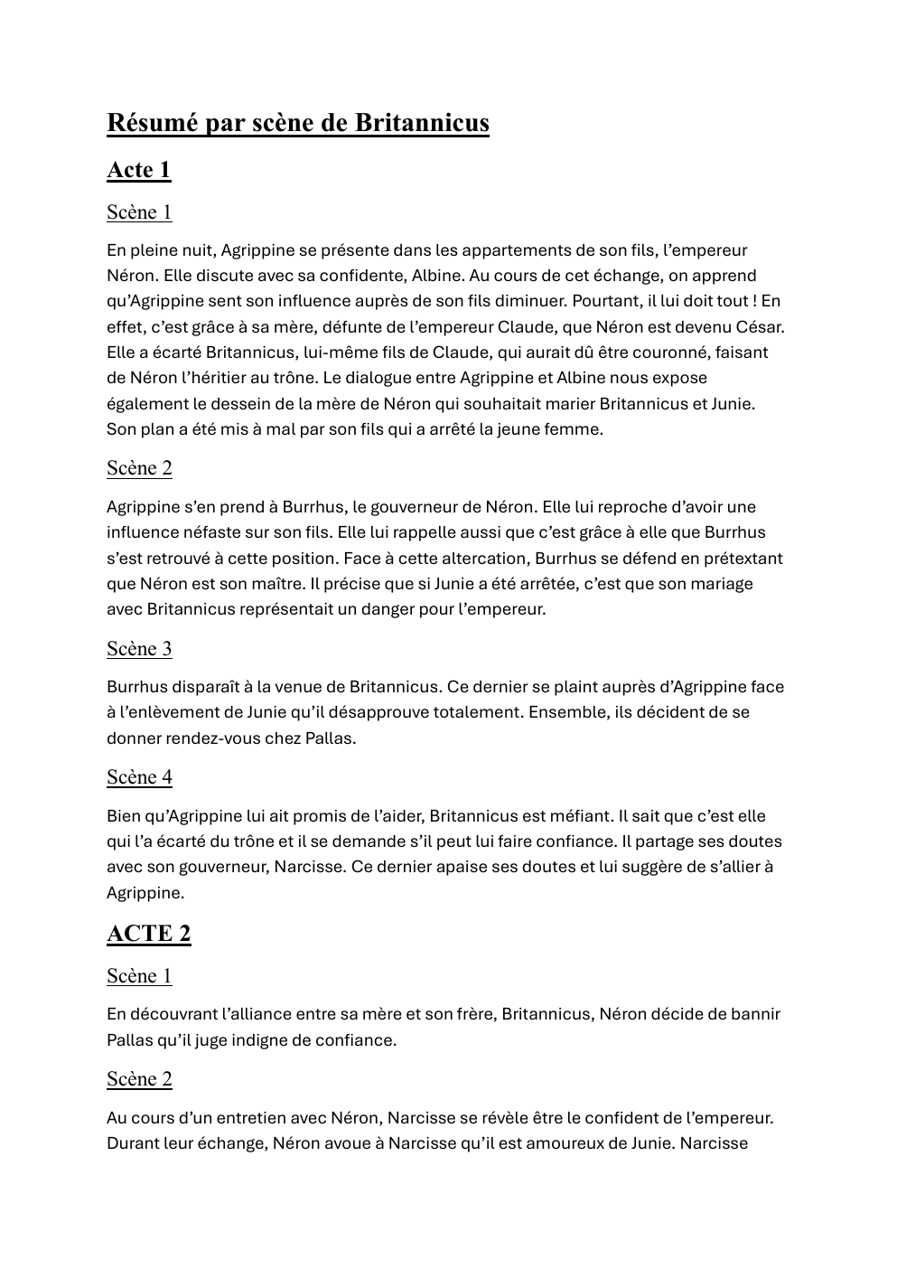 Prévisualisation du document Résumé scène par scène de Britannicus, Racine