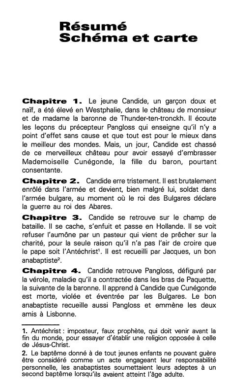 Prévisualisation du document Résumé
Schéma et carte

Chapitre 'I • Le jeune Candide, un garçon doux et
naïf, a été élevé en Westphalie,...
