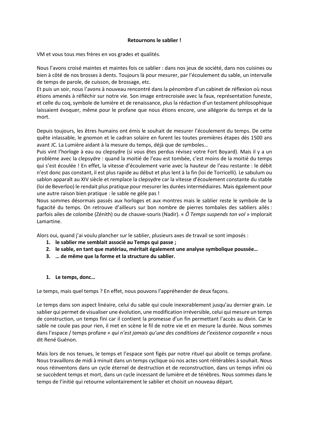 Prévisualisation du document Retourner le sablier