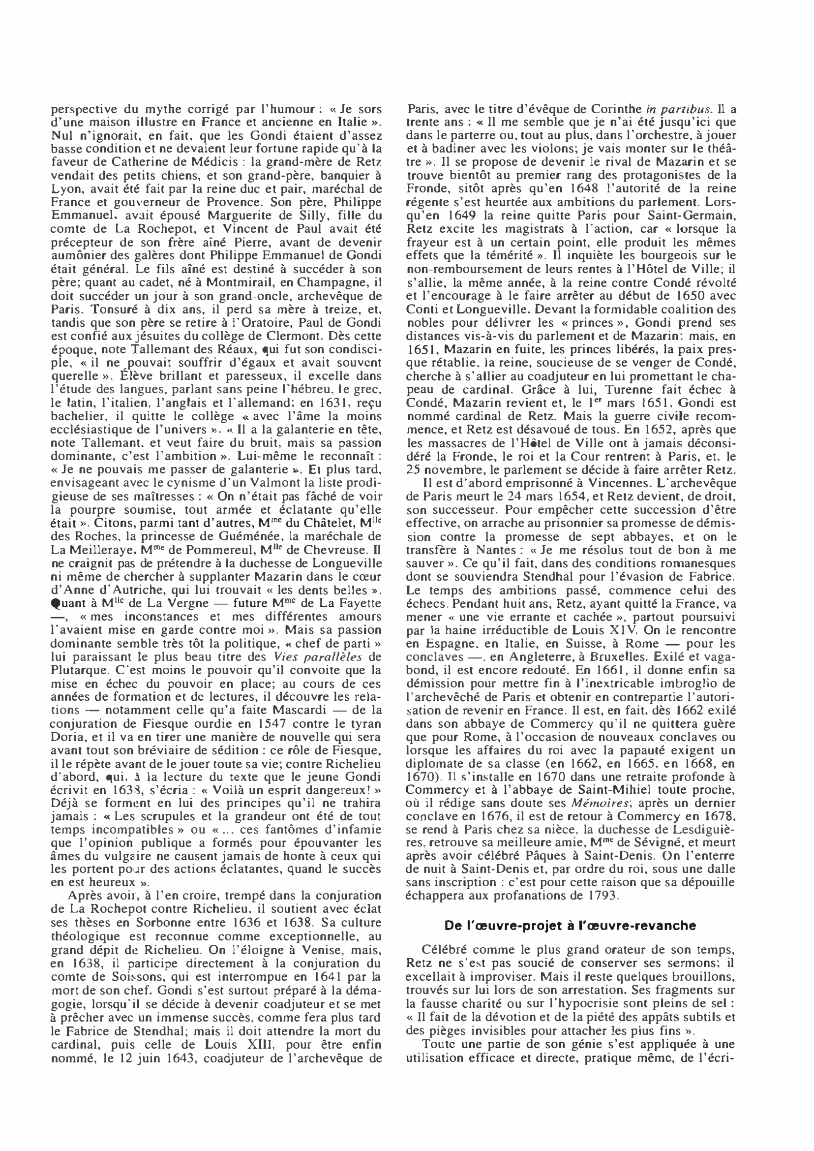 Prévisualisation du document RETZ, Jean-François Paul de Gondi, cardinal de : sa vie et son oeuvre