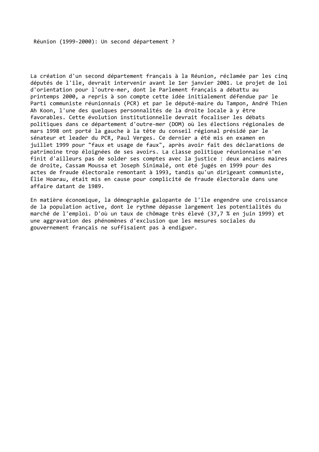 Prévisualisation du document Réunion (1999-2000): Un second département ?
