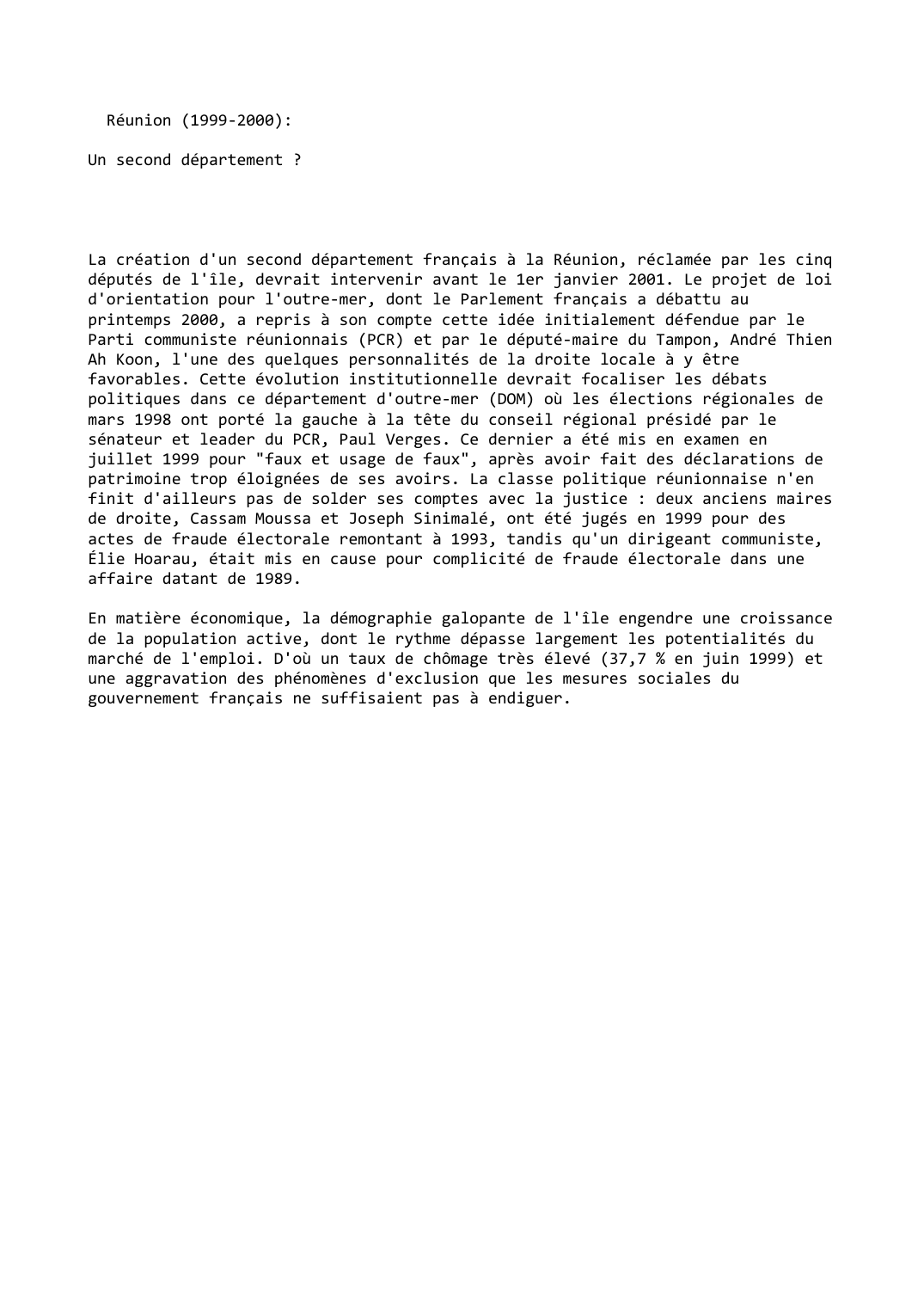 Prévisualisation du document Réunion (1999-2000):

Un second département ?