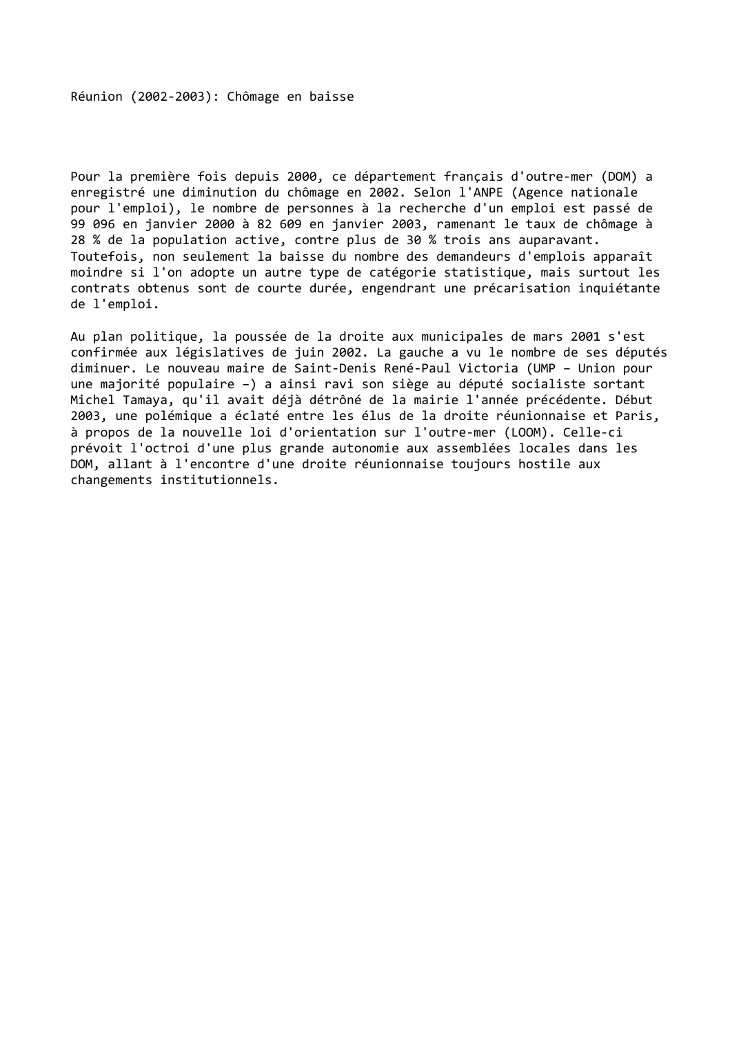 Prévisualisation du document Réunion (2002-2003): Chômage en baisse