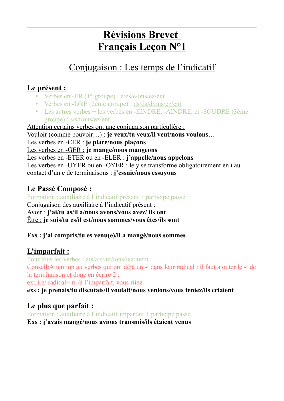 Prévisualisation du document revision de français brevet les temps de l'indicatif