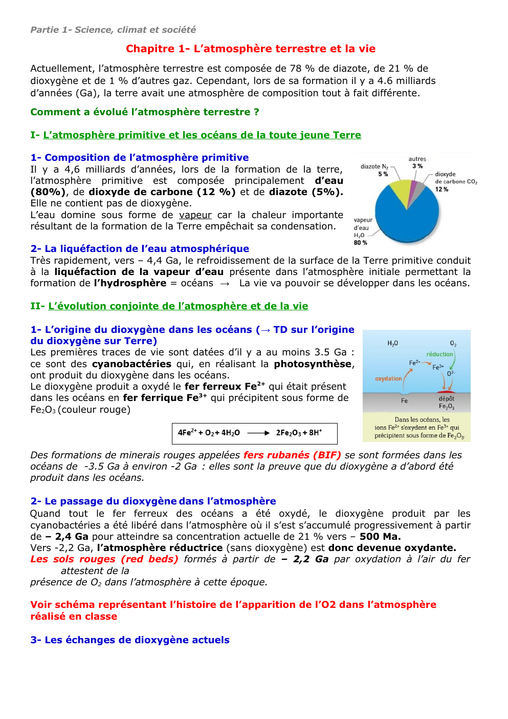 Prévisualisation du document Révision svt Partie 1- Science, climat et société  Chapitre 1- L’atmosphère terrestre et la vie