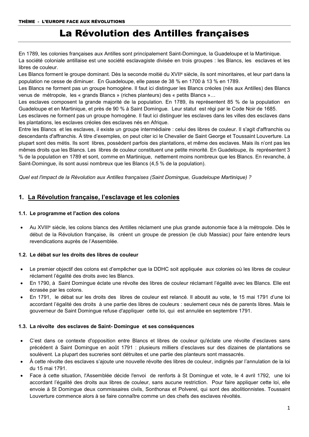 Prévisualisation du document révolution Antilles française