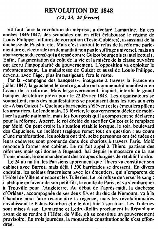 Prévisualisation du document REVOLUTION DE 1848(22, 23, 24 février) - HISTOIRE.
