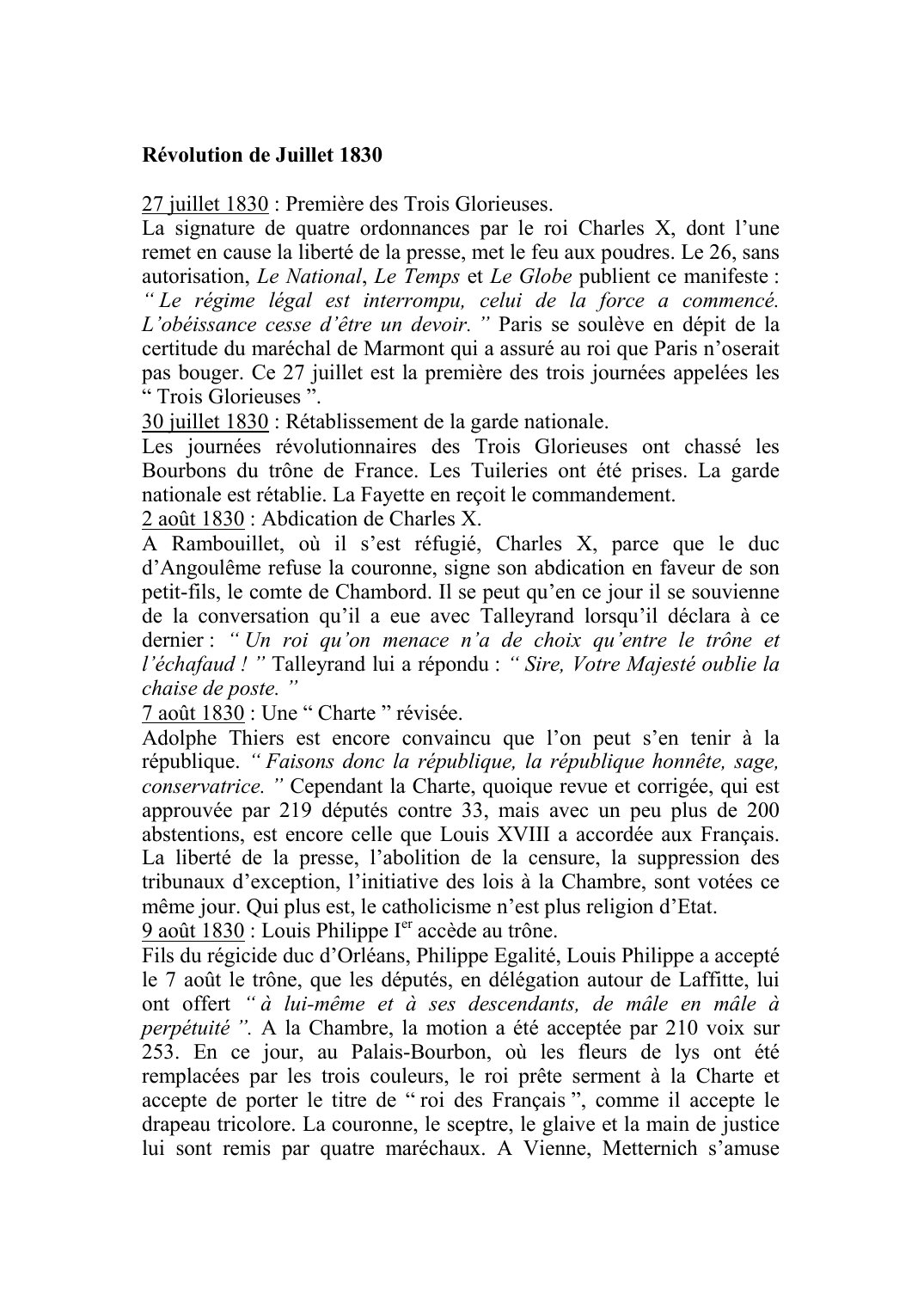 Prévisualisation du document Révolution de Juillet 183027 juillet 1830 : Première des Trois Glorieuses.