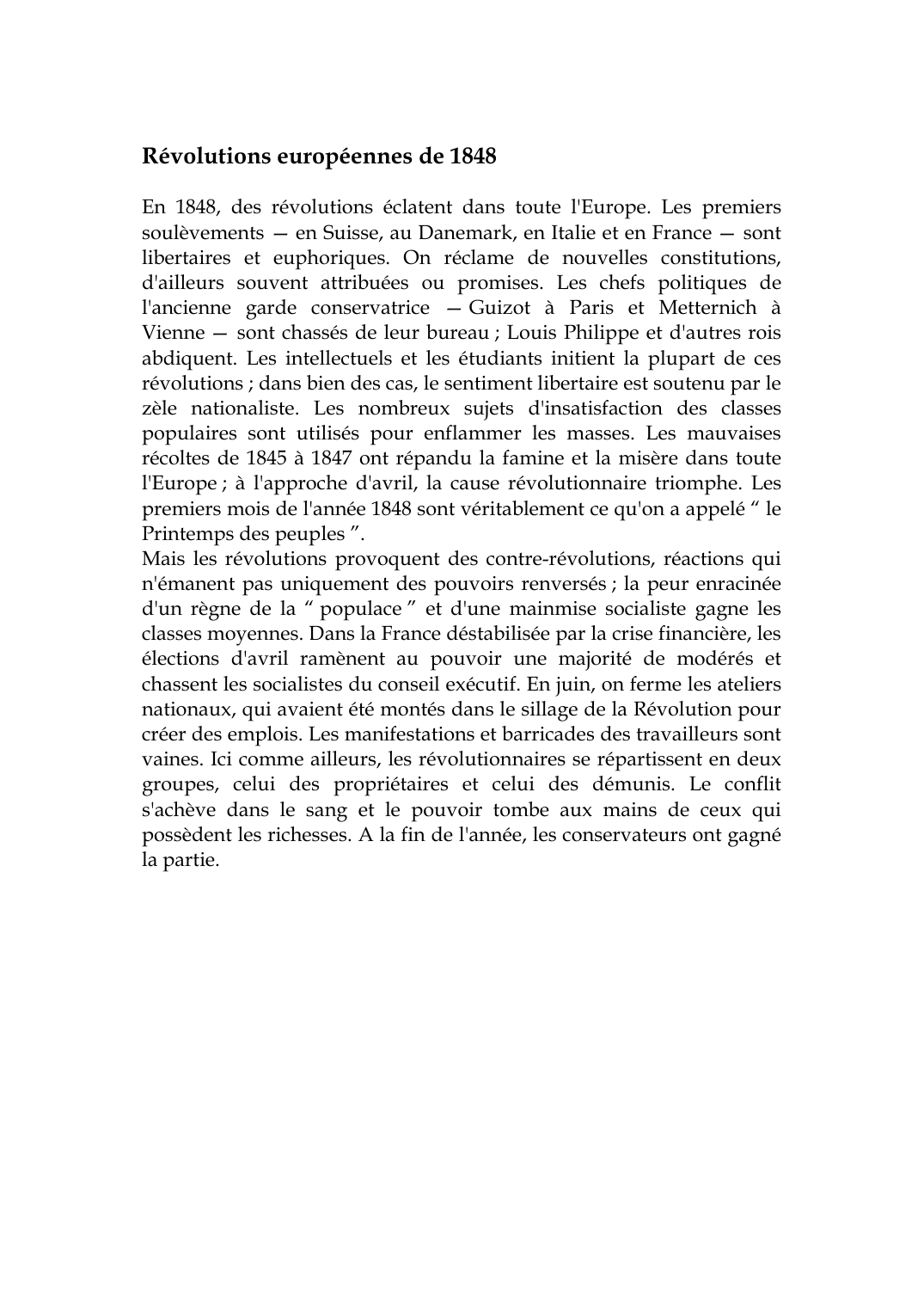 Prévisualisation du document Révolutions européennes de 1848: En 1848, des révolutions éclatent dans toute l'Europe.