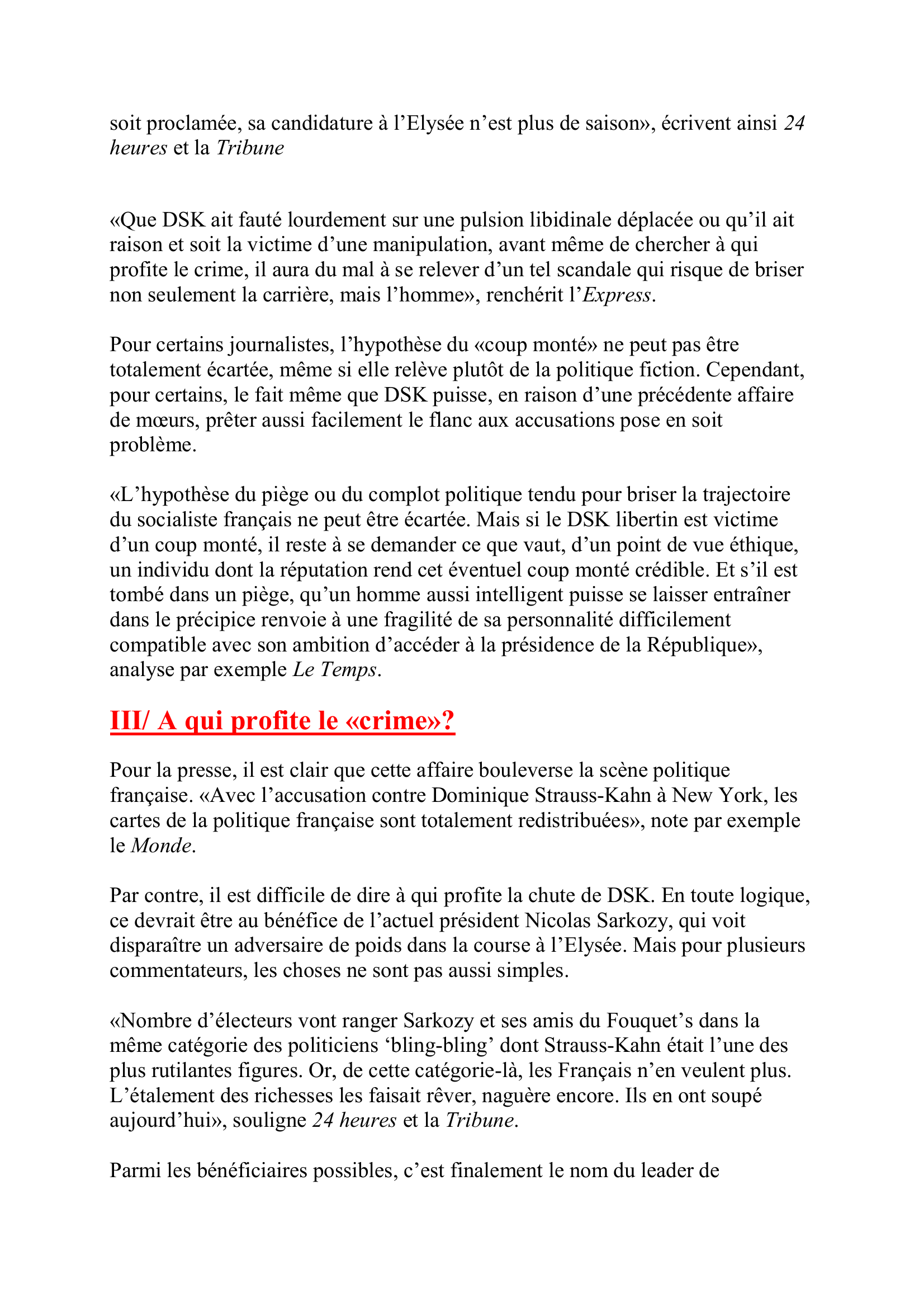 Prévisualisation du document Revue de presse – L'affaire DSK