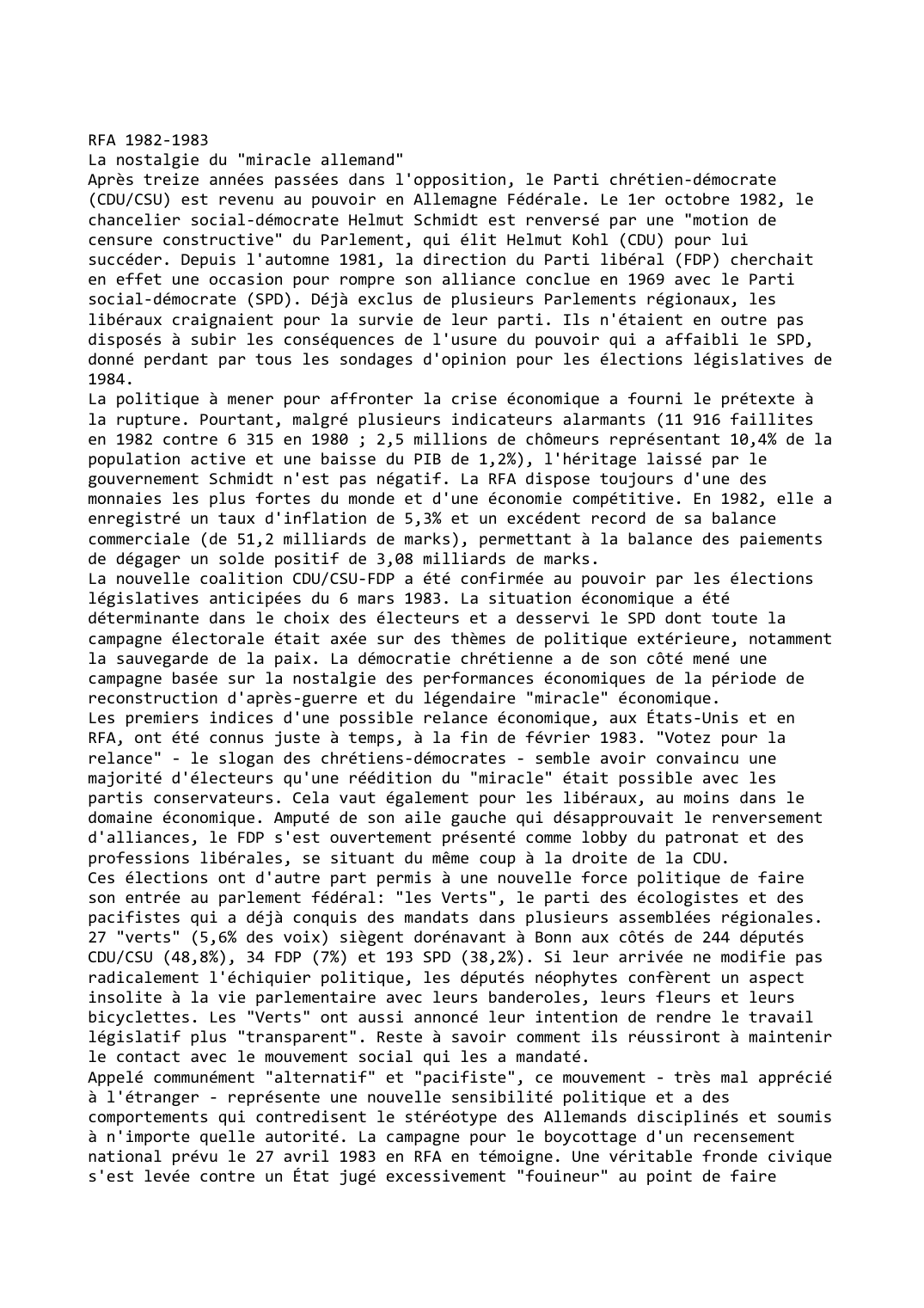 Prévisualisation du document RFA 1982-1983
La nostalgie du "miracle allemand"
