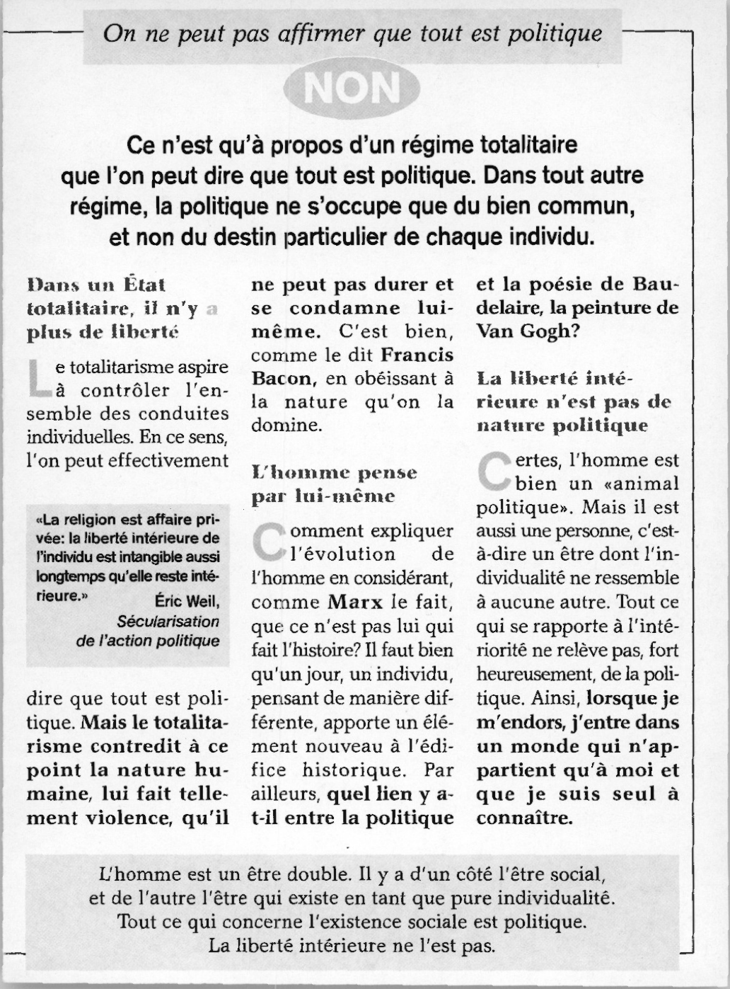 Prévisualisation du document Rien n'échappe-t-il à la politique ?