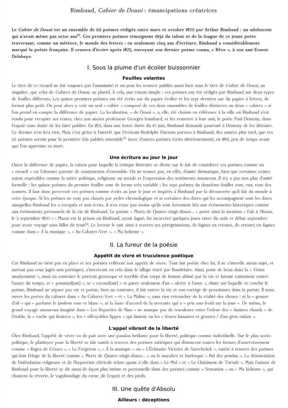 Prévisualisation du document Rimbaud, Cahier de Douai : émancipations créatrices