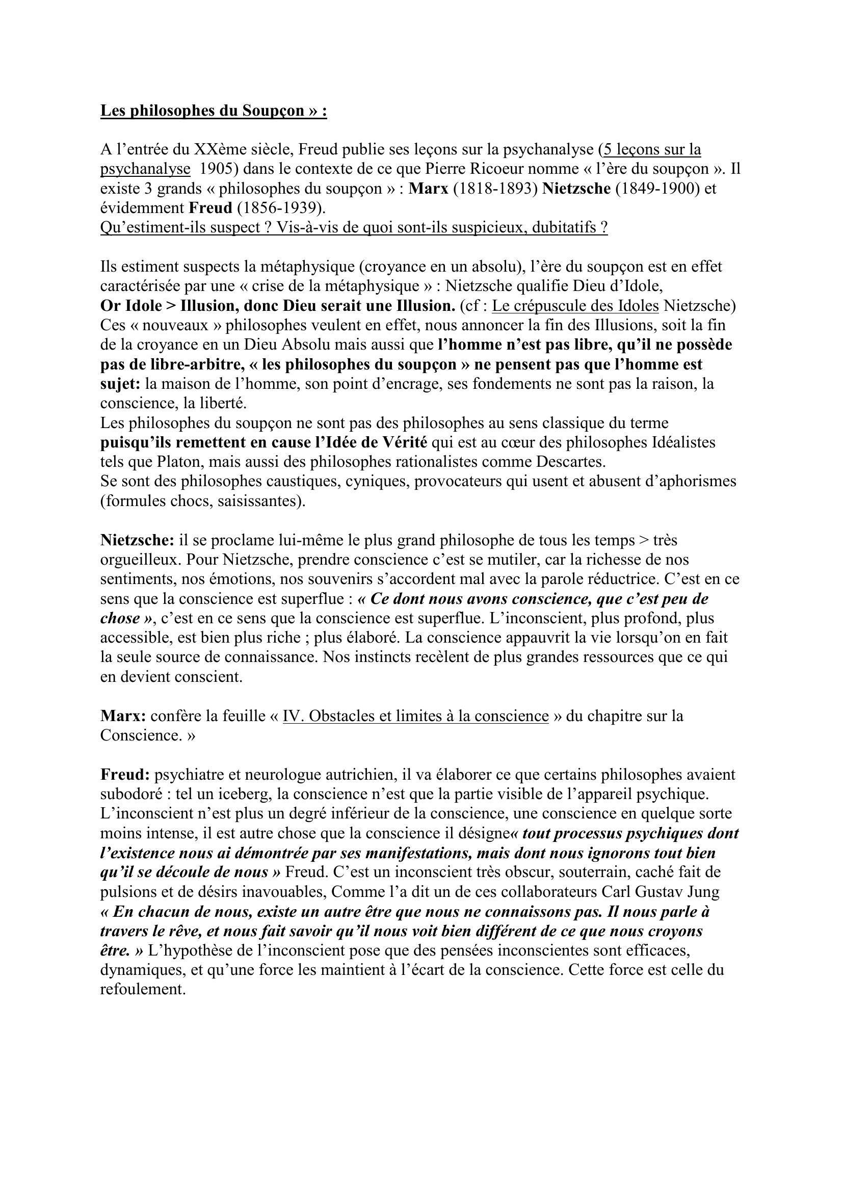Prévisualisation du document RESUME DU CHAPITRE SUR L'INCONSCIENT