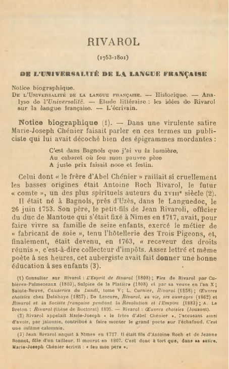 Prévisualisation du document RIVAROL (1753-1801) S»B L’UNIVERSALITÉ BE LA LANCEE FRANÇAISE