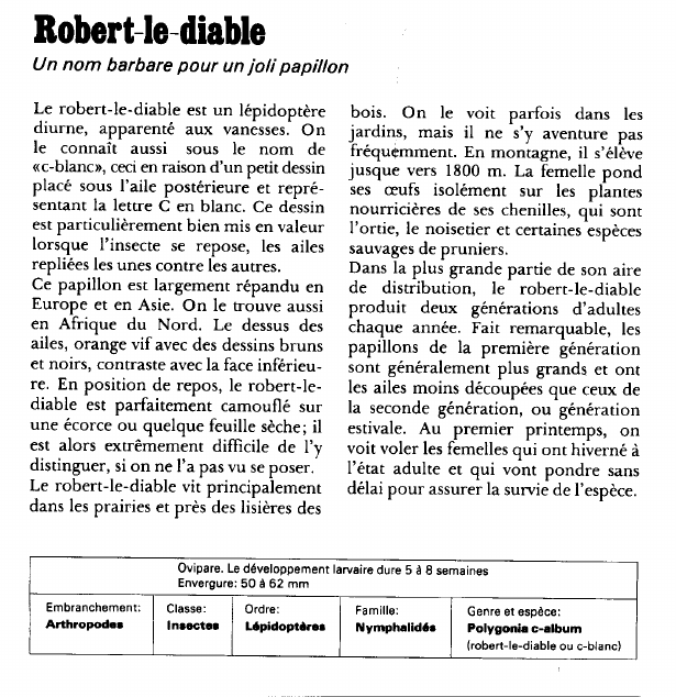 Prévisualisation du document Robert-le-diable:Un nom barbare pour un joli papillon.