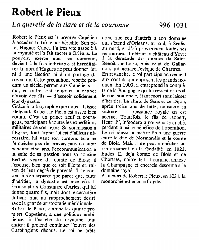 Prévisualisation du document Robert le PieuxLa querelle de la tiare et de la couronne.