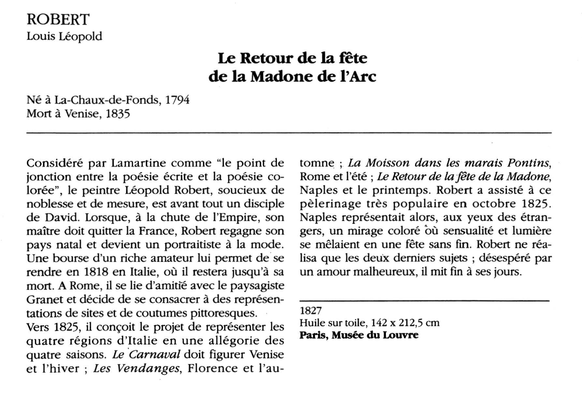 Prévisualisation du document ROBERT Louis Léopold : Le Retour de la fête de la Madone de l'Arc