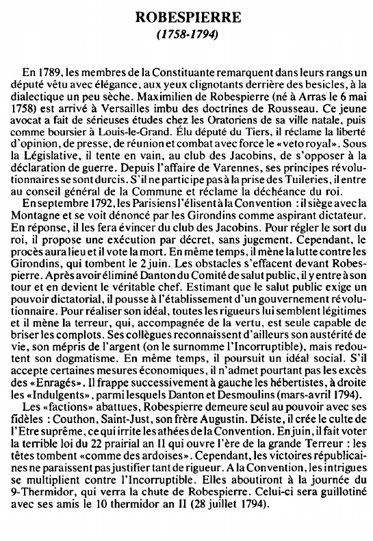 Prévisualisation du document ROBESPIERRE(1758-1794) - BIOGRAPHIE.