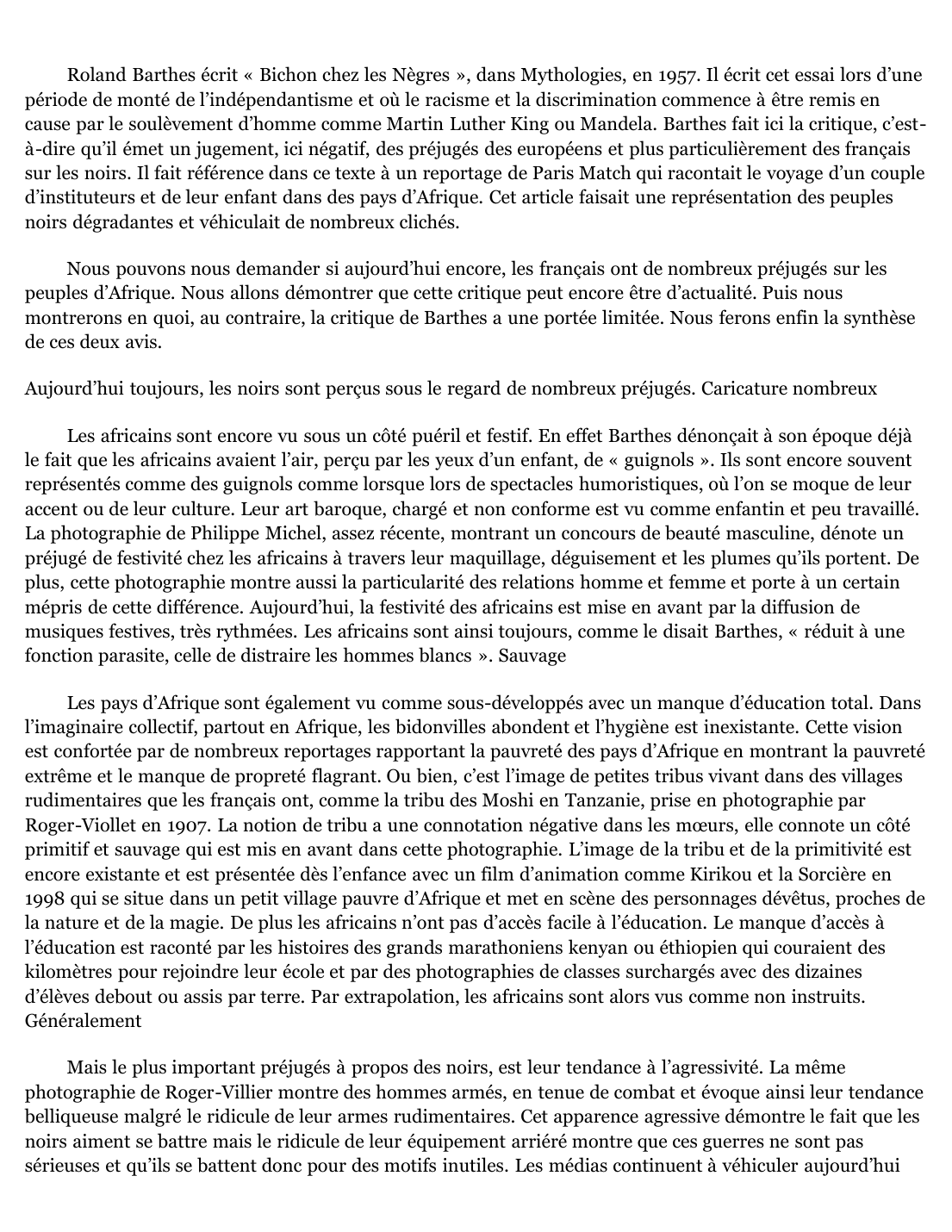 Prévisualisation du document Roland Barthes: « Bichon chez les Nègres » dans Mythologies