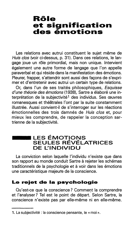 Prévisualisation du document Rôle et signification des émotions  dans Huis clos (1944) de SARTRE