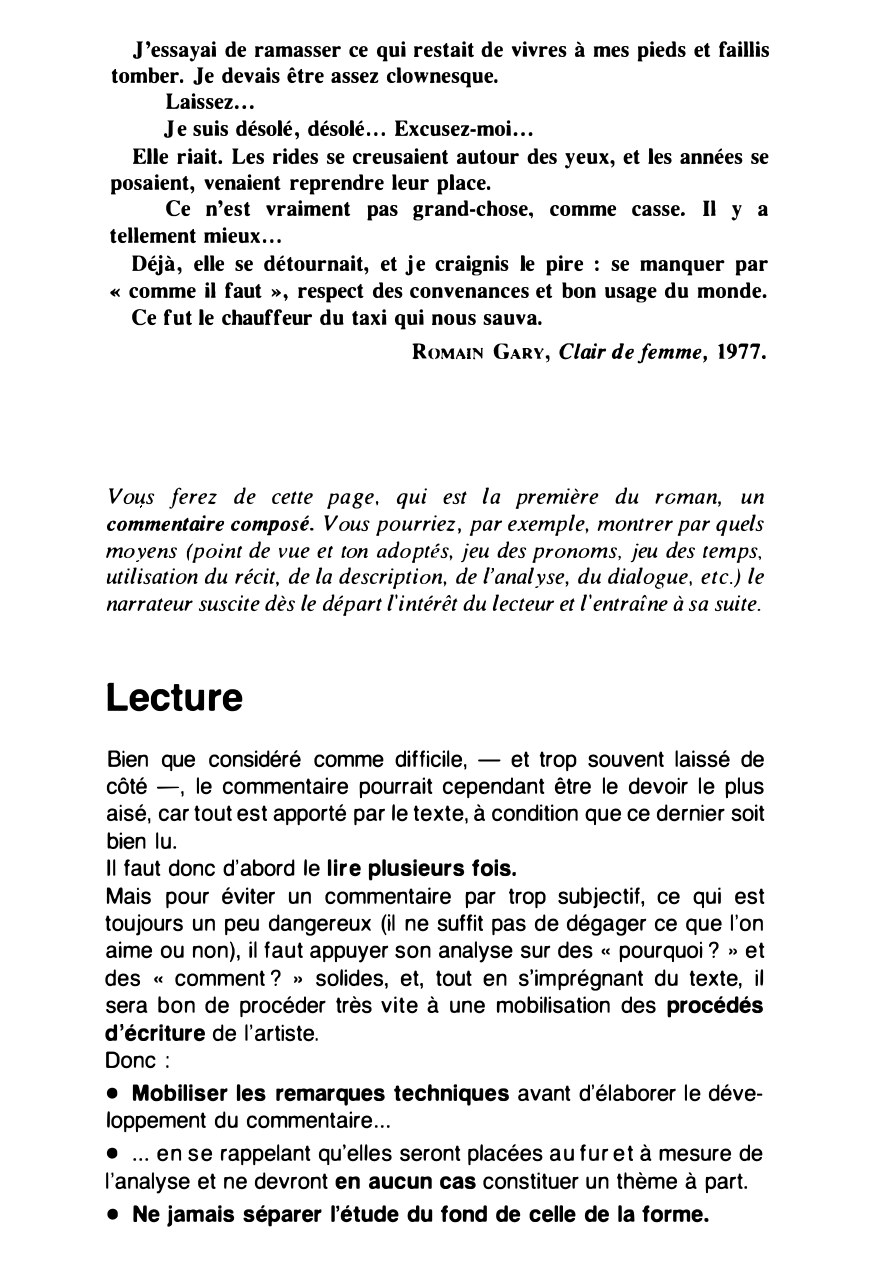 Prévisualisation du document Romain Gary, Clair de femme, 1977. Commentaire