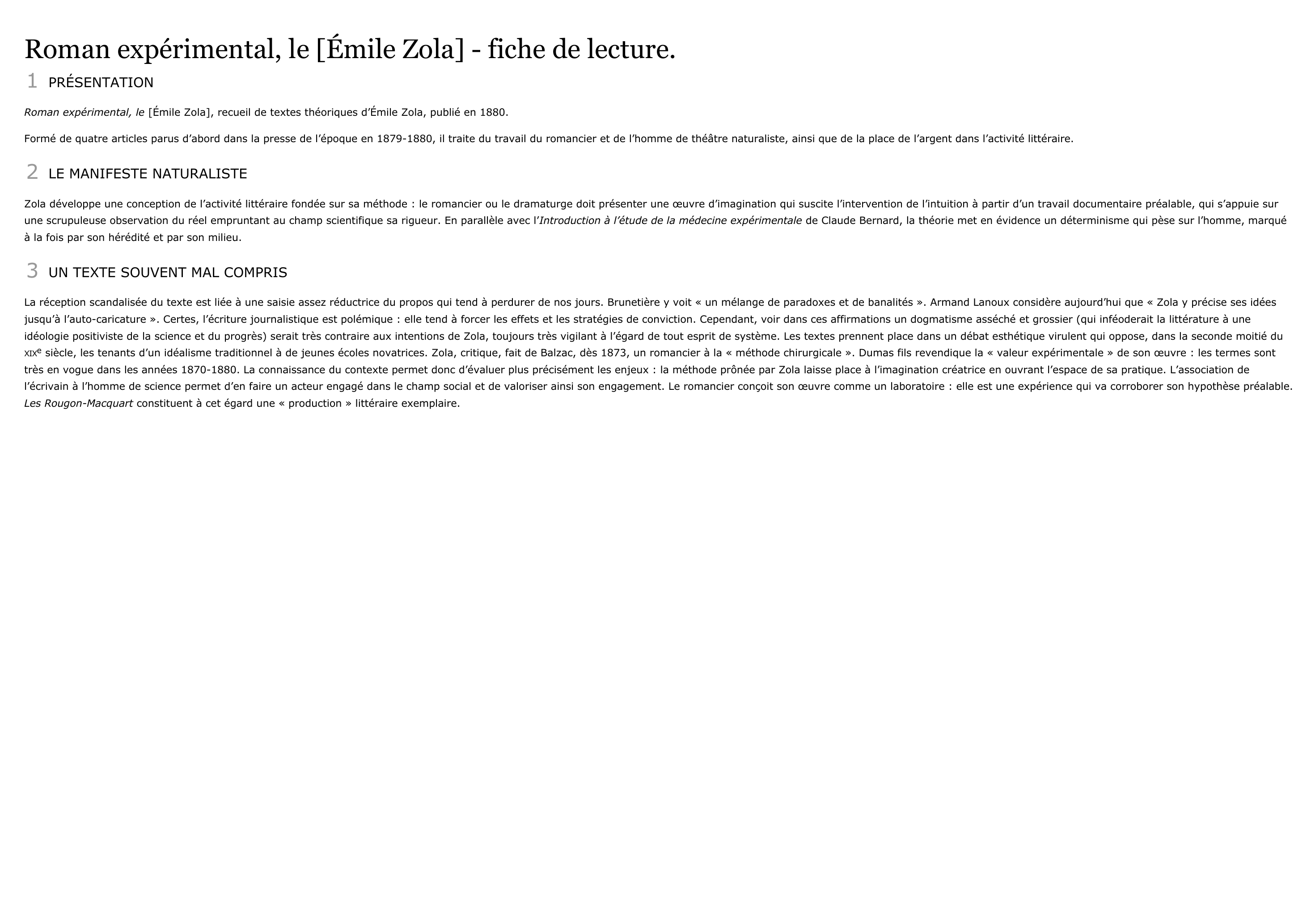 Prévisualisation du document ROMAN EXPÉRIMENTAL (Le) d'Émile Zola