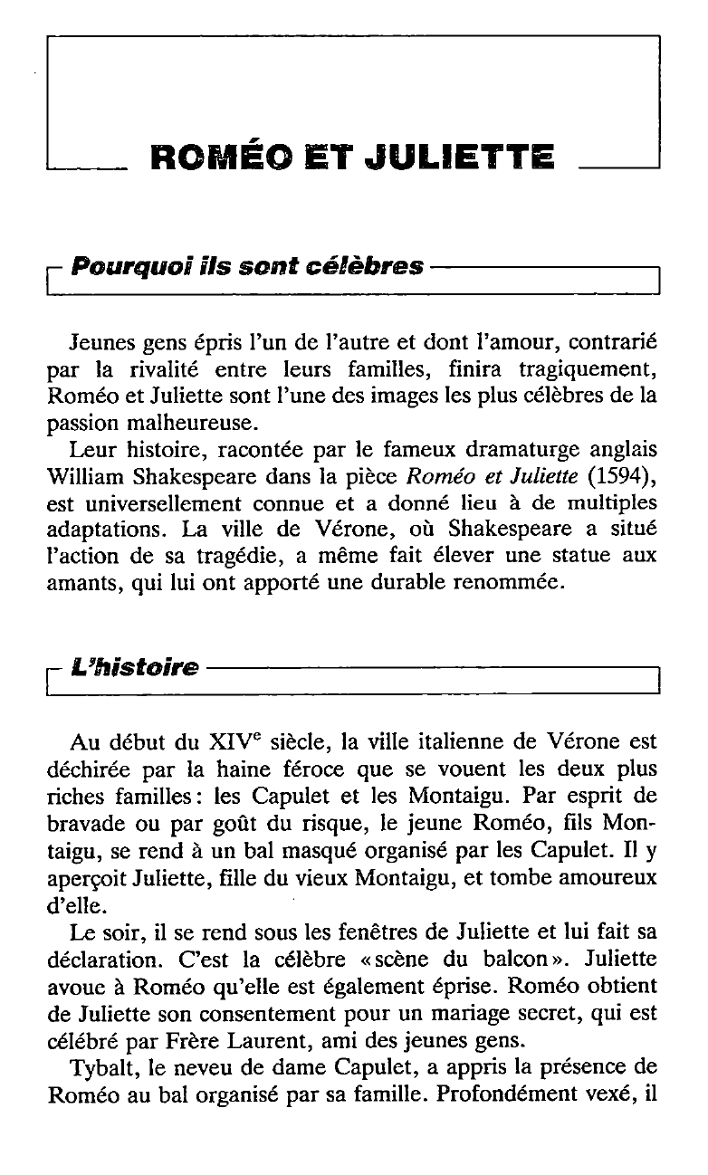 Prévisualisation du document Roméo et Juliette [William Shakespeare] - Fiche de lecture.