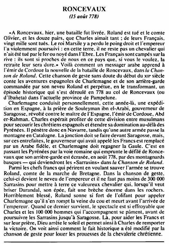 Prévisualisation du document RONCEVAUX(15 août 778) - HISTOIRE.