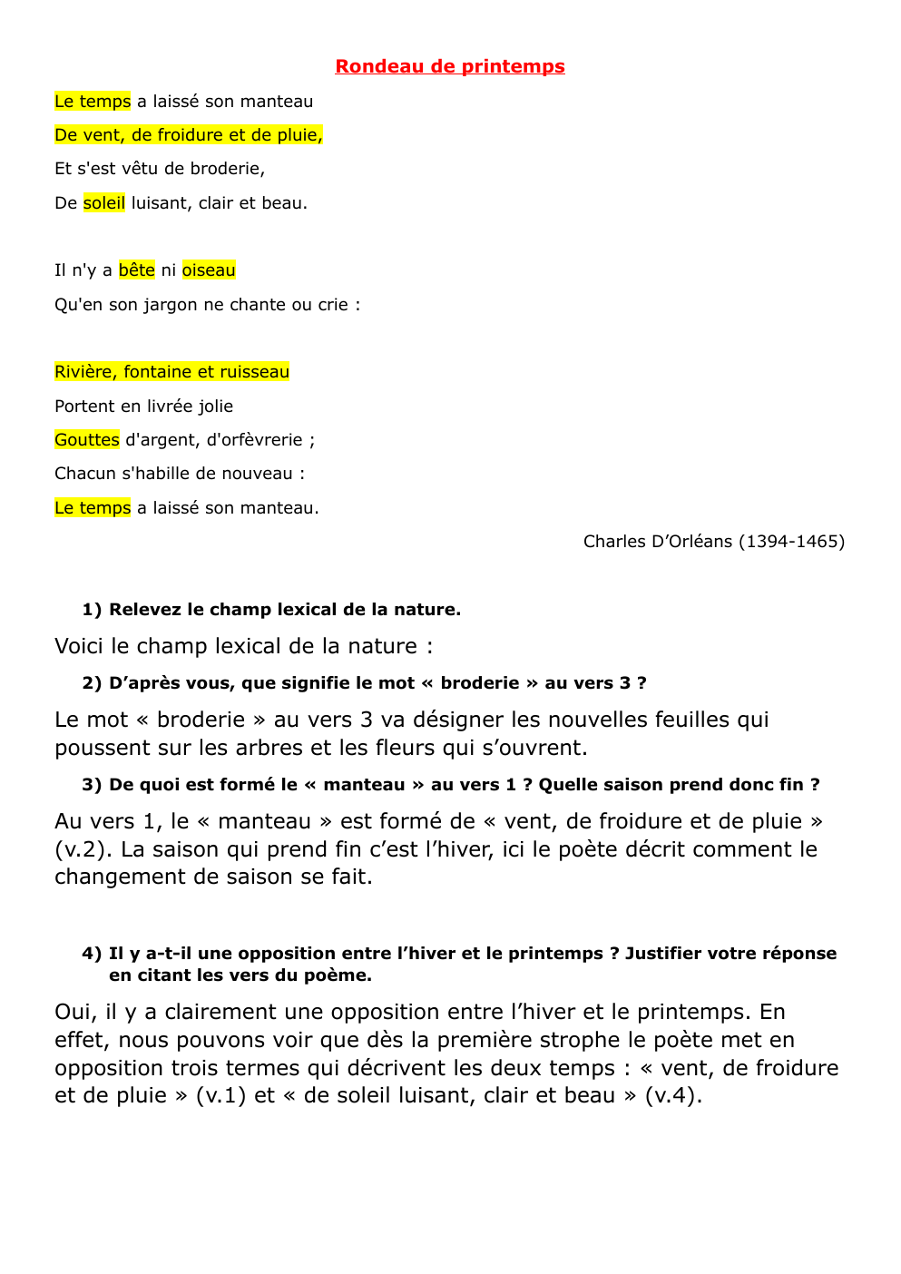 Prévisualisation du document Rondeau de printemps -  Charles D’Orléans (1394-1465)