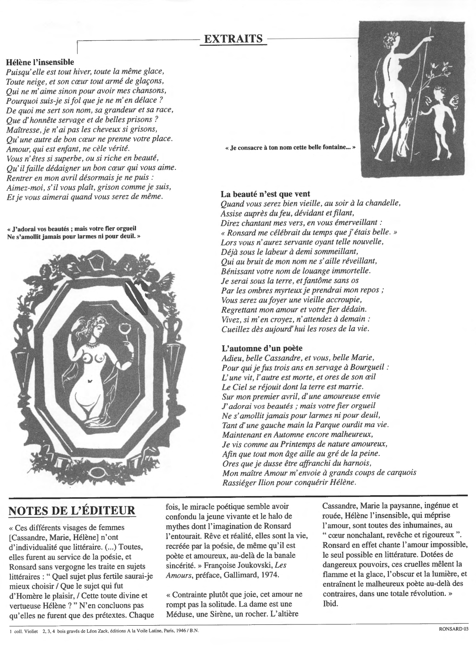 Prévisualisation du document RONSARD : Sonnets our Hélène