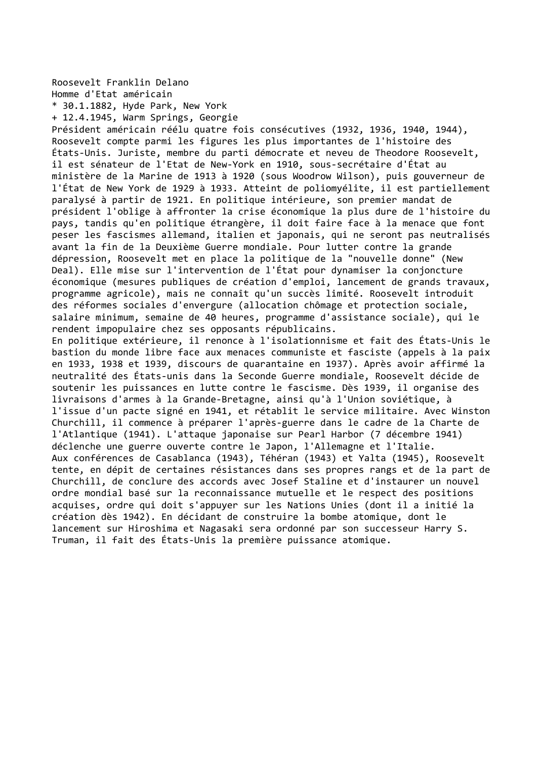 Prévisualisation du document Roosevelt Franklin Delano
