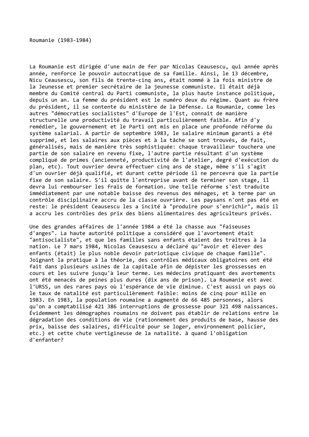 Prévisualisation du document Roumanie (1983-1984)