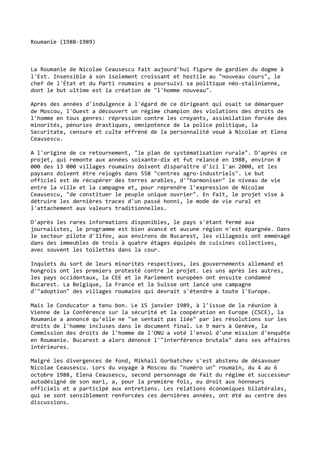Prévisualisation du document Roumanie (1988-1989)