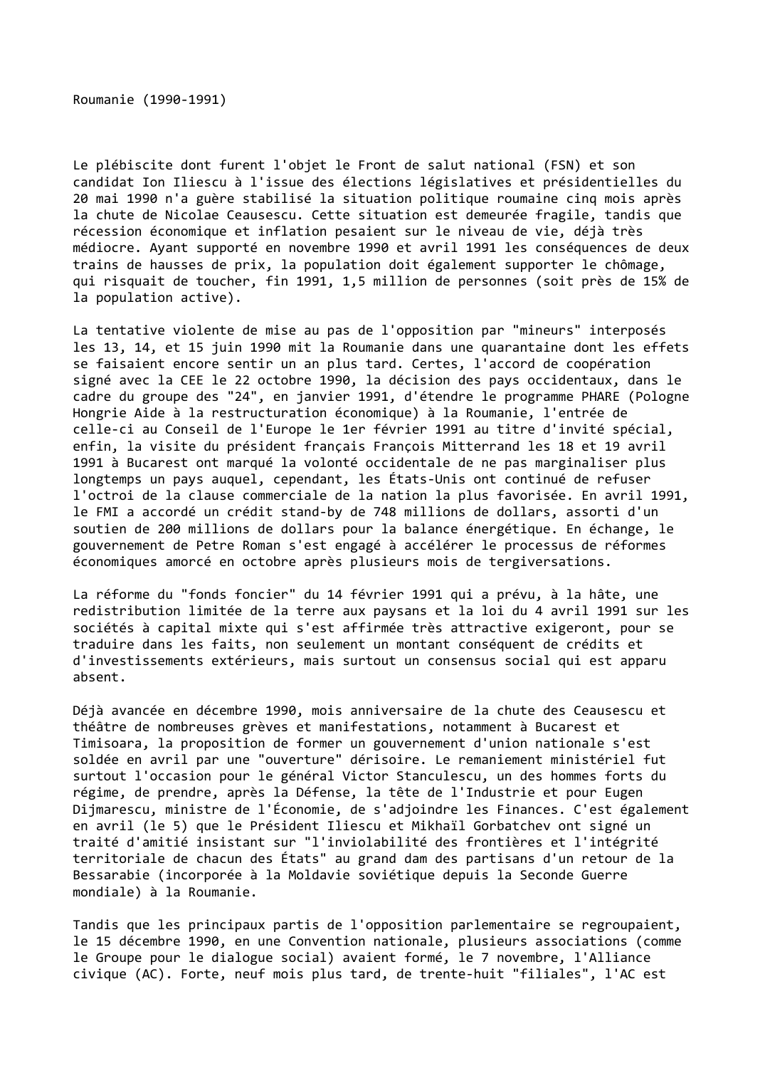 Prévisualisation du document Roumanie (1990-1991)